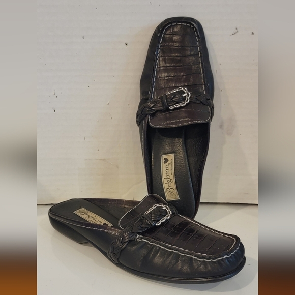 BRIGHTON ANDIE BLACK LEATHER MULES‎ CLOGS  (sz 8) - Picture 1 of 6